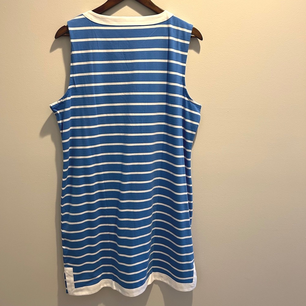 Nautica Womens Blue White Stripe Sleeveless Split Neck Shift Dress XL NWOT - Picture 6 of 9
